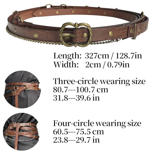 HiiFeuer Medieval DIY Faux Leather Metal Chain Belt, Vintage Adjustable Thin Belt For Women, Retro Skinny Belt For Dresses2