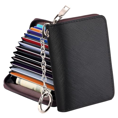 Image of Mayski Credit Card Holder, Zipper Credit Card Wallet for Women, Small Accordion Card Cases Holder, KeyChain Wallet, Business Card Holder(Black 01)