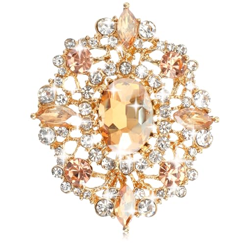 Image of Gold Crystal Brooch, Champagne Gold Small Brooches Pin for Women, Vintage Diamante Elegant Brooches for Clothes, Sweater, Coat, Scarves, Dress, Wedding, Bridal