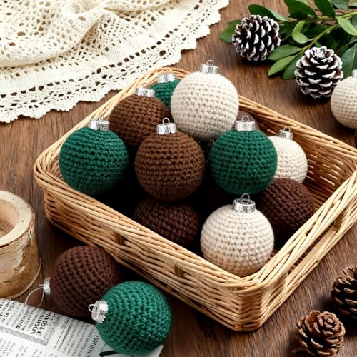 Soulchen 12 Pcs Neutral Christmas Crochet Ornaments 2.36' Boho Farmhouse Christmas Tree Hanging...