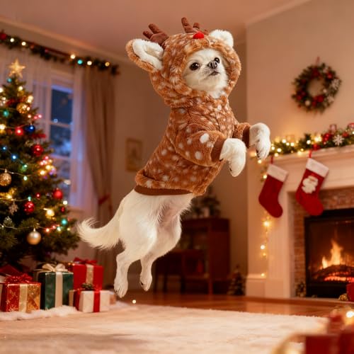 SPERMUOY Hundekostüm Weihnachten Haustier Kleidung,Hund kostüm Weihnachte mit hat,Katze Hund kostüm Haustier Weihnachten Kleidung für Klein Hund Katze-M