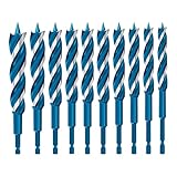 Holzschneckenbohrer aus Karbonstahl, drei Schlitze, vier Klingen, Design mit Sechskantschaft für Holzbearbeitung, Tiefbohren, 6–32 mm, 155 mm Länge (10 mm)