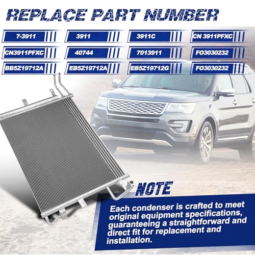 Image of Air Conditioning A /C Condenser Compatible with Ford Explorer 2011-2019 V6 3.5L Naturally Aspirated # BB5Z19712A, EB5Z19712A