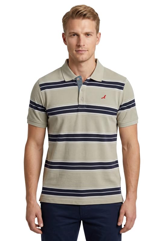 Image of AMERICAN CREW CottonPoly Striped Polo T-Shirt for Men (AC702)