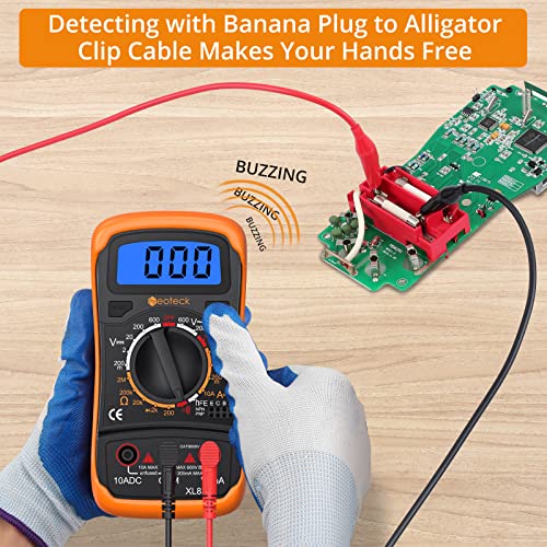 Neoteck Pocket Manual Ranging Digital Multimeter With 2 Test Leads Set, Backlight Lcd, Volt Amp Ohm Hfe (Dc Amplification) Test Npn Pnp Transistor Diodes Audible Continuity Tester - Orange Case #TOP2