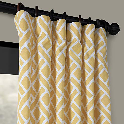 Image of HPD Half Price Drapes Modern Geometric Printed Curtains Luxury Cotton Curtains 84 Inches Long (1 Panel) Room Darkening Curtains for Bedroom & Living Room, 50W x 84L, Crosshatch Geometrical Yellow
