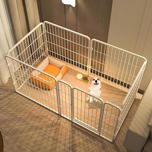 Riuuyyi ペットサークル 犬 サークルケージ ドア付き 小型犬 室内 屋外 置くだけ 柵 自立 犬用ゲージ ドッグラン セットドア付 6枚 高さ60cm 簡単組み立て 工具不要 レイアウト自由 (ホワイト)