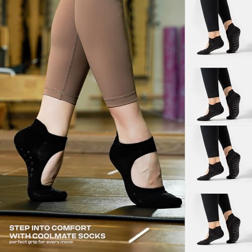 CoolMate 2/4 Pairs Pilates Socks with Grips for Women, Yoga Socks, Crew Non Slip Women for Workout, Barre, Pilates Gifts4