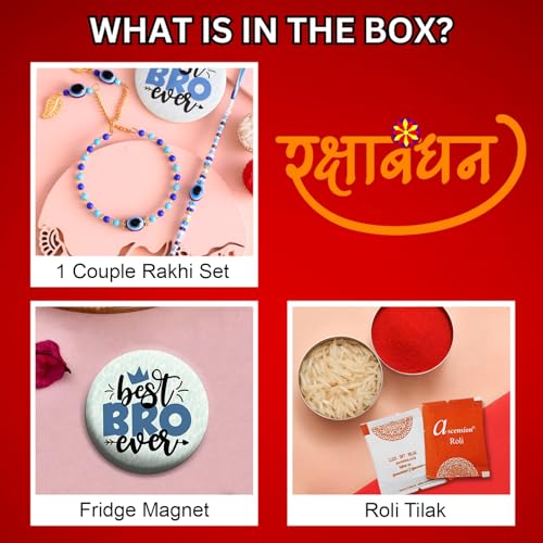 Image of ascension Evil Eye Couple Bracelet Rakhi Set For Bhaiya Bhabhi Raksha Bandhan Bracelet Set for Brother Bhaiya Bhabhi Rakhi with Roli Tilak & Pack Best Brother Fridge Magnet
