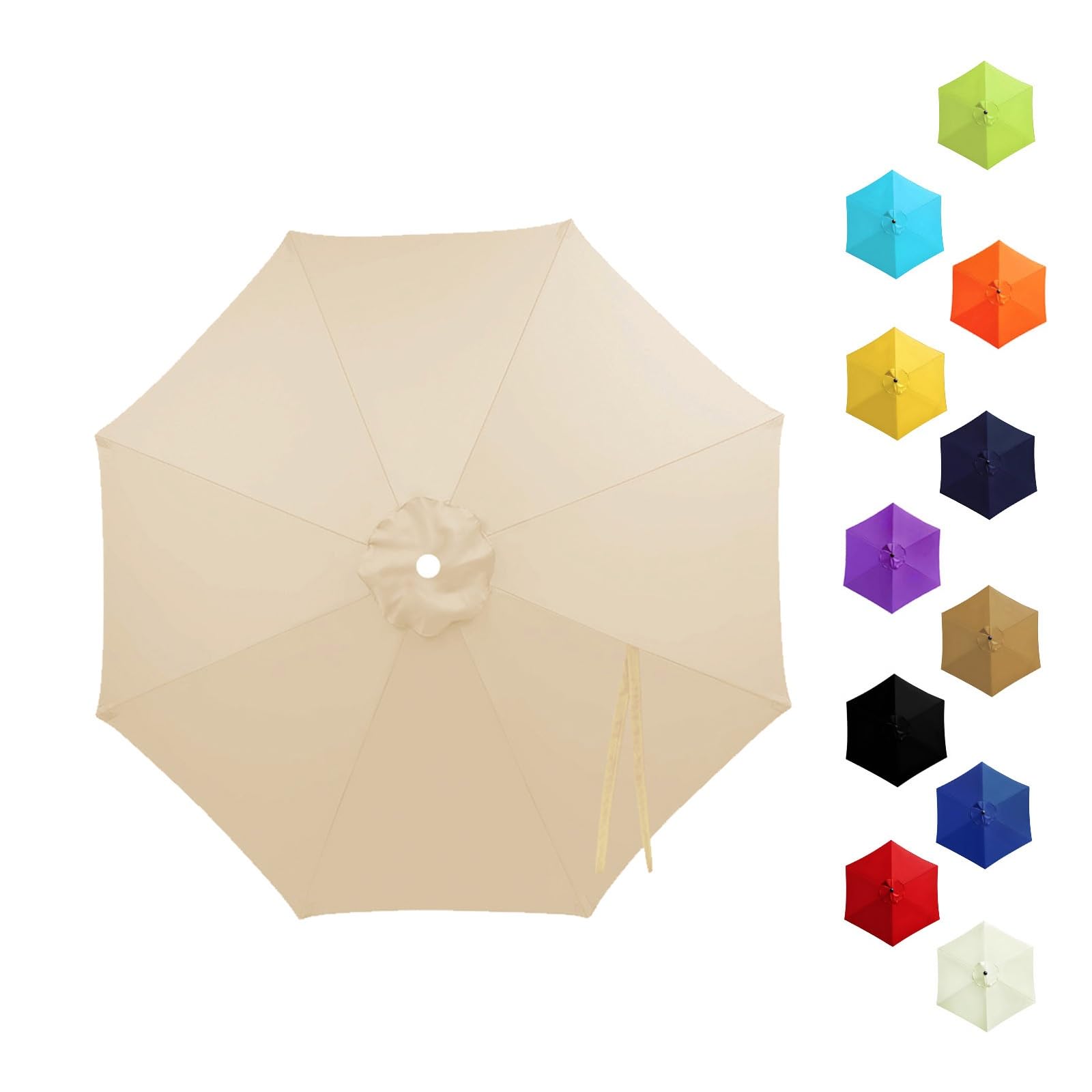 Garden Replacement Parasol Canopy 6/8 Ribs, 2.0m 2.15m 2.30m 2.5m 2.7m 3.0m 3.5m Anti-UV Patio Umbrella Replacement Canvas, Waterproof Parasol Fabric Cover for Market(Beige,3.0m/8 Arms)