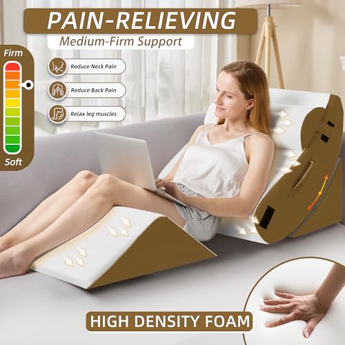 Image of HABUTWAY 4Pcs Orthopedic Wedge Pillow, Bed Pillow for Sleeping, Post Surgery Foam Wedge Pillow for Back Pain Relief, Triangle Adjustable Support Pillow with Machine Washable Cover, Brown
