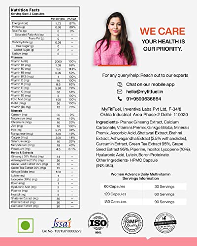Image of MyFitFuel Advance Women Daily Multivitamin (37 Herbs, Vitamins & Minerals) For Skin, Hair & Nails, Bones, Strength, Immunity, Focus, Antioxidants & more (30 Tablets)
