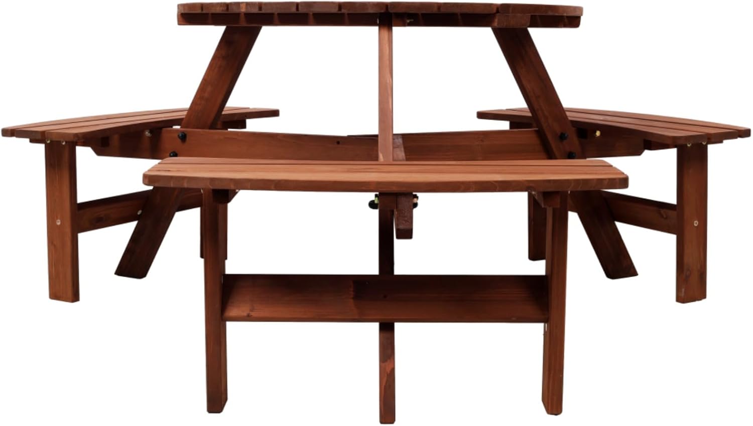 Wooden Picnic Table with 3 Built-in Benches, 6 Person Kids Picnic Table with Umbrella Hole,Camping Dining Table for Garden Patio Backyard