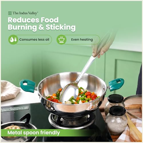 Image of The Indus Valley Stainless Steel Impact Bonded Kadai 2.7 litres | 100% Toxin-Free Cookware | Even Heating | Heat-Resistant Handle | Induction-Friendly | Suitable for Gas & Induction Cooking