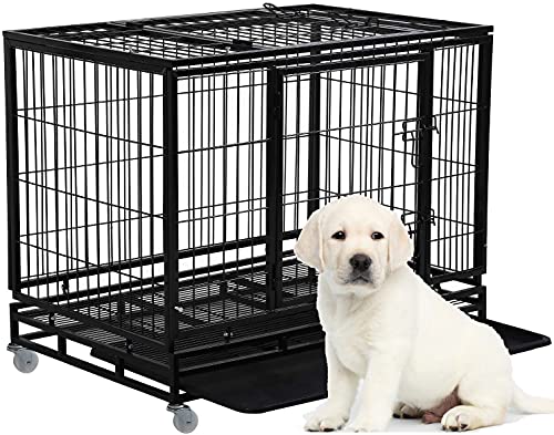 HGS 36-in Dog Crate Metal Dog Cage Heavy Duty Kennel for Large Dogs Pet Playpen for Training, Indoor Outdoor Dog Crate…