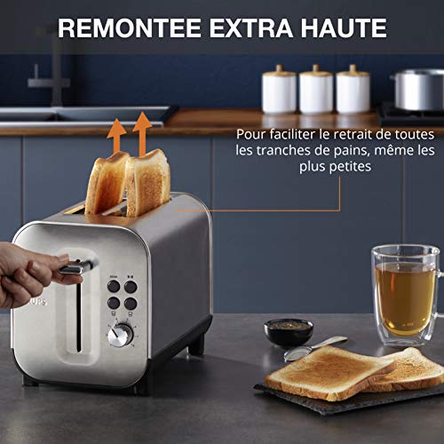 Krups Grille-pain 2 fentes larges, Inox brossé premium, 8 réglages température, Remontée extra-haute, Tiroir ramasse-miettes, Excellence KH682D10 – Image 6