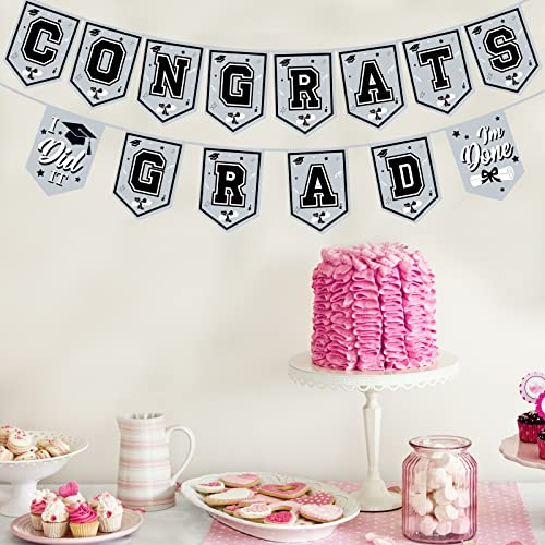 Image of 2026 Silver Graduation Banner - No DIY Required Graduation Party Supplies Decorations Grad Banner for College, High School Party (Silver and Black Congrats Grad)