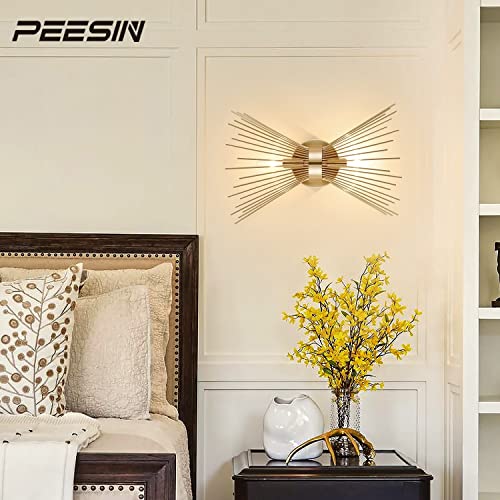 Modern Wall Sconce Lamp Gold, Starburst Wall Light Fixture, Mid Century Wall Sconce Lighting, 2-Light Vanity Gold Wall Sconce Lamp For Bathroom Mirror, Bedroom, Stairwell, Fireplace, 1Pack Gold Sconce #TOP3