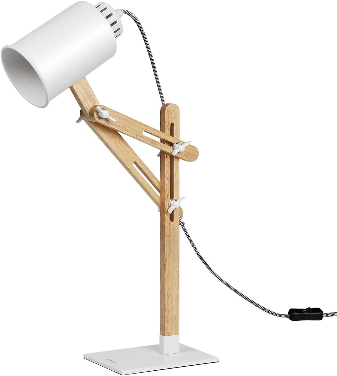 Tomons Wooden Multi-Angle Swing Arm Design Lamp Desk Table Office Bedside Nightstand Reading Study Work Lamp Light - White