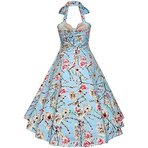 Image of Women Vintage Polka Dot 1950s Rockabilly Halter Audrey Dress Retro Floral Evening Cocktail Swing Dress