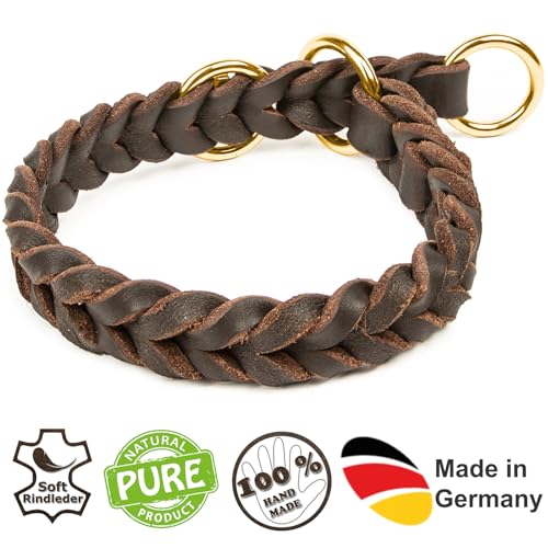 CopcoPet Hundehalsband Würger 40–45 cm x 25mm Braun – Geflochtenes Halsband mit Zugstopp & Messing Ring – Aus robustem Fettleder – Für mittelgroße Hunde – Weiches Lederhalsband fürs Training