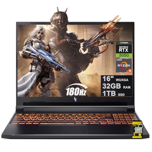 Image of acer Nitro V 16 AI Gaming Laptop 16" WUXGA IPS 180Hz AMD 6-core Ryzen 5 240 32GB DDR5 1TB SSD GeForce RTX 5050 (Up to 421 AI Tops) Backlit Wi-Fi6E Type-C Win11 w/ICP Hub