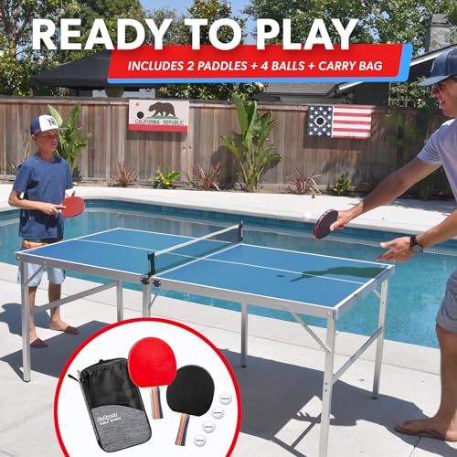 Image of GoSports Mid-Size Table Tennis Game Set - Red or Blue - Indoor /Outdoor Portable Table Tennis Game with Net, 2 Table Tennis Paddles and 4 Balls