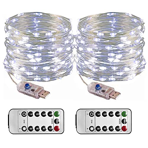 2Pack Fairy String Lights,Wonfast Waterproof 12M/39Ft 120Led Usb Plug In Decorative Copper Wire Firefly Lights 8Modes Remote Timer For Outdoor Indoor Bedroom Party Wedding Christmas Decor (White) #TOP5