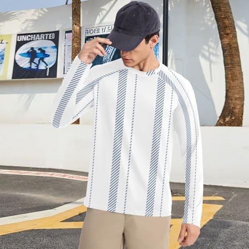 Stripe Blue White UPF 50+ Sun Shirts for Men Comfortable Loose Mens Sun Shirts Protection Long Sleeve Summer 5