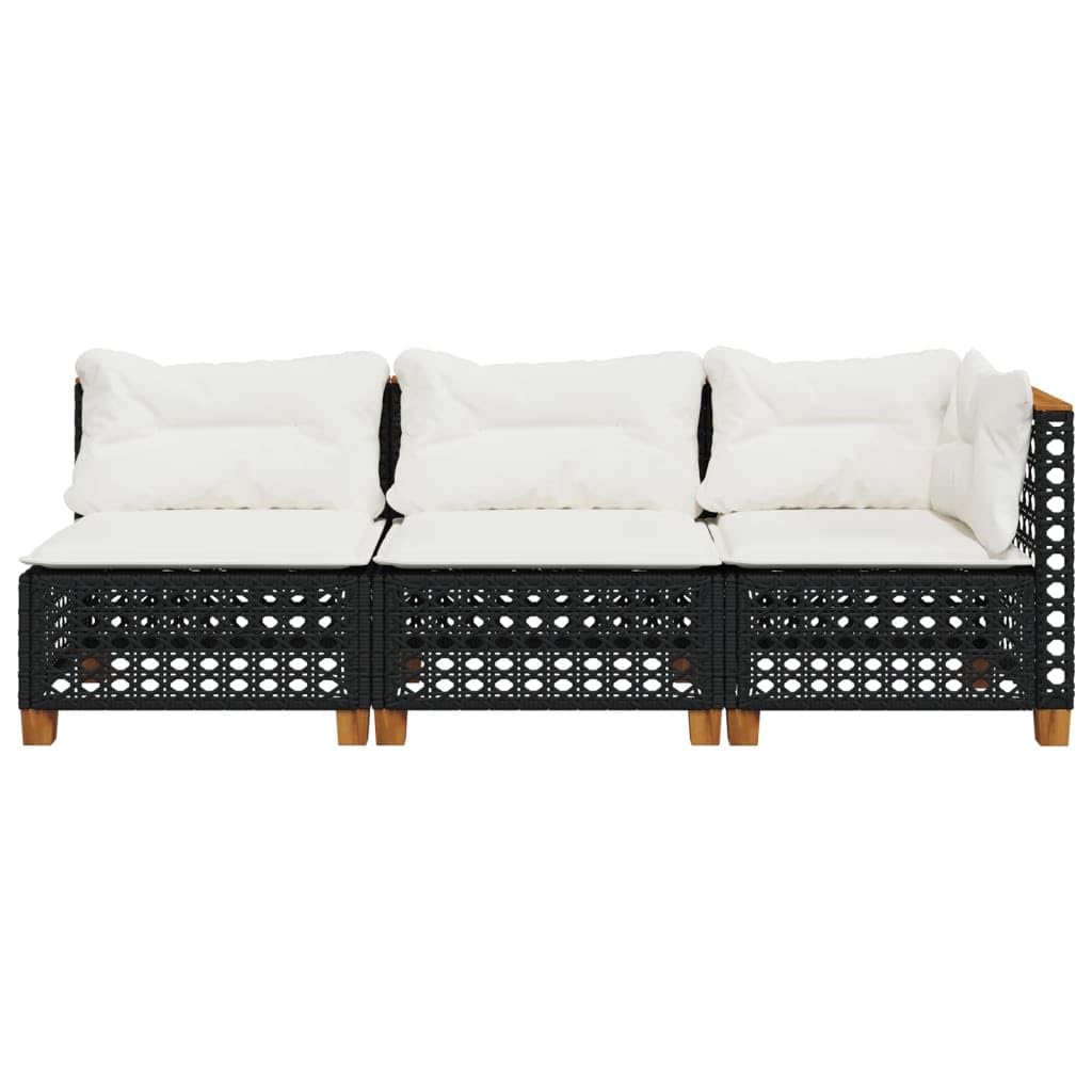 Gecheer Divano da Giardino a 3 Posti con Cuscini Nero in Polyrattan,Divani,da Giardino,per Esterno,Salottini,Salotto da Giardino,da Esterno,Divano Modulare,Set da Giardino,365941