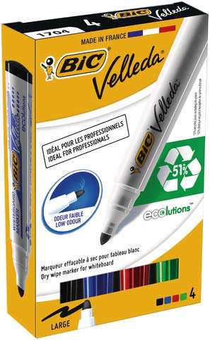 MARKER MARKER WHITE VELLEDA BIC - COLOURS BLUE BLACK RED GREEN - ROUND TIP 1.4 MM - BLISTER - 904941