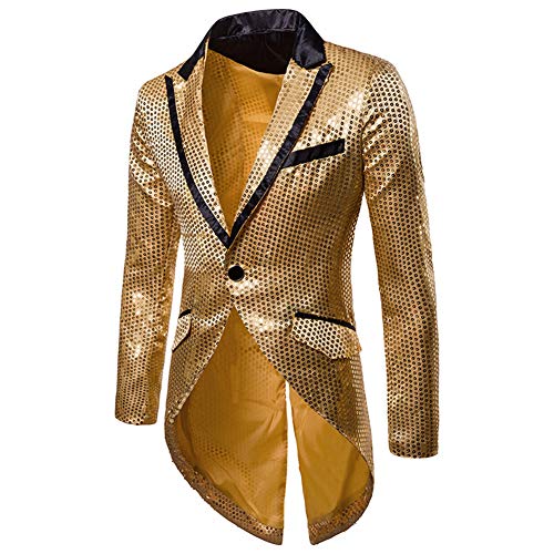 Cloudstyle Mens Sequin Tailcoat Swallowtail Suit Jacket Party Show Tux Dress Coat,Gold,XX-Large