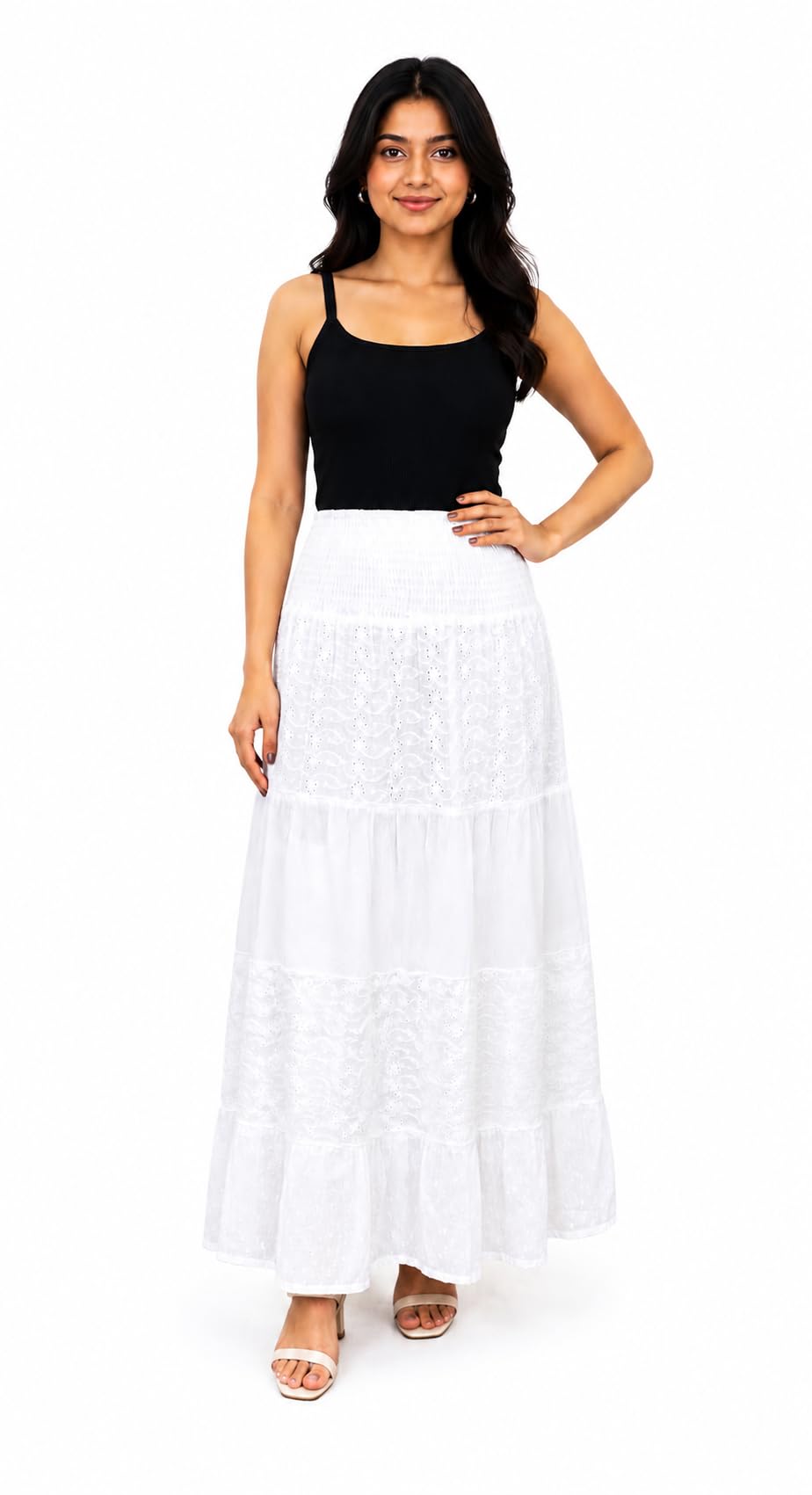 RANGANI White Eyelet Cotton Maxi Skirt | Women's Long Skirt-image-10