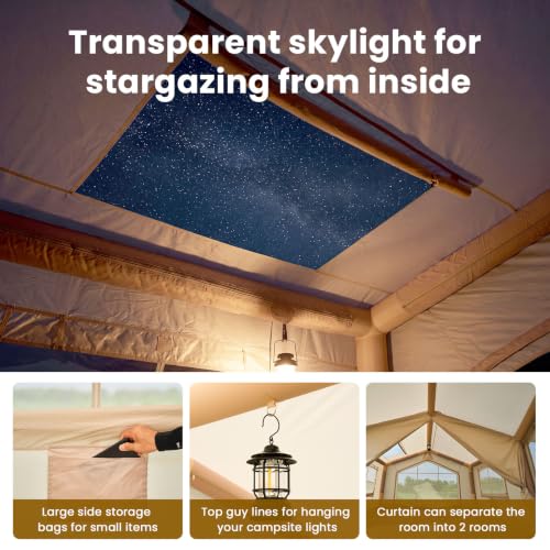 Image of Inflatable Tents for Camping, Large Blow Up Tent with Hand Pump, Easy Setup InflatableTent 4 Season Tent, Waterproof Oxford Air Glamping Tents for Camping Adult 4 /6 /8 /10 /12 Person