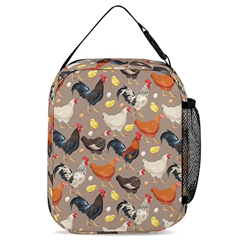 Seimiydf Roosters And Chickens Reusable Lunch Bag For Boys, Girls, Men, Women, Insulated Portable Lunch Box Leakproof Cooler Tote Bag For School Office Work Picnic Beach #TOP2