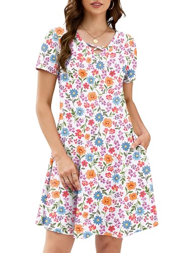 Image of KORSIS Women's Dresses Summer Casual T-Shirt Short Sleeve Criss Cross V Neck Swing Beach Vacation Sundress Dress with Pockets