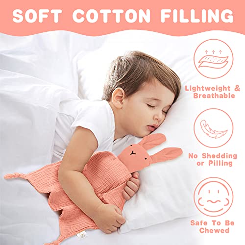 Vicloon Schmusetuch, Kuscheltuch mit Hase-Köpfchen,Doppellagiger Tüll aus 100% Bio-Baumwolle,Baby Geschenk zur Geburt Junge & Mädchen-Rosa