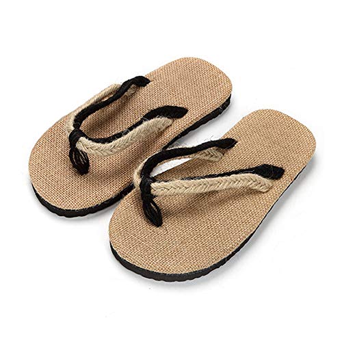 Zapatillas De Lino De Paja Hechas A Mano, Chanclas Antideslizantes Resistentes Al Sudor Absorbente del Desgaste, Zapatillas De Playa Sandalias De Pareja,Negro,38