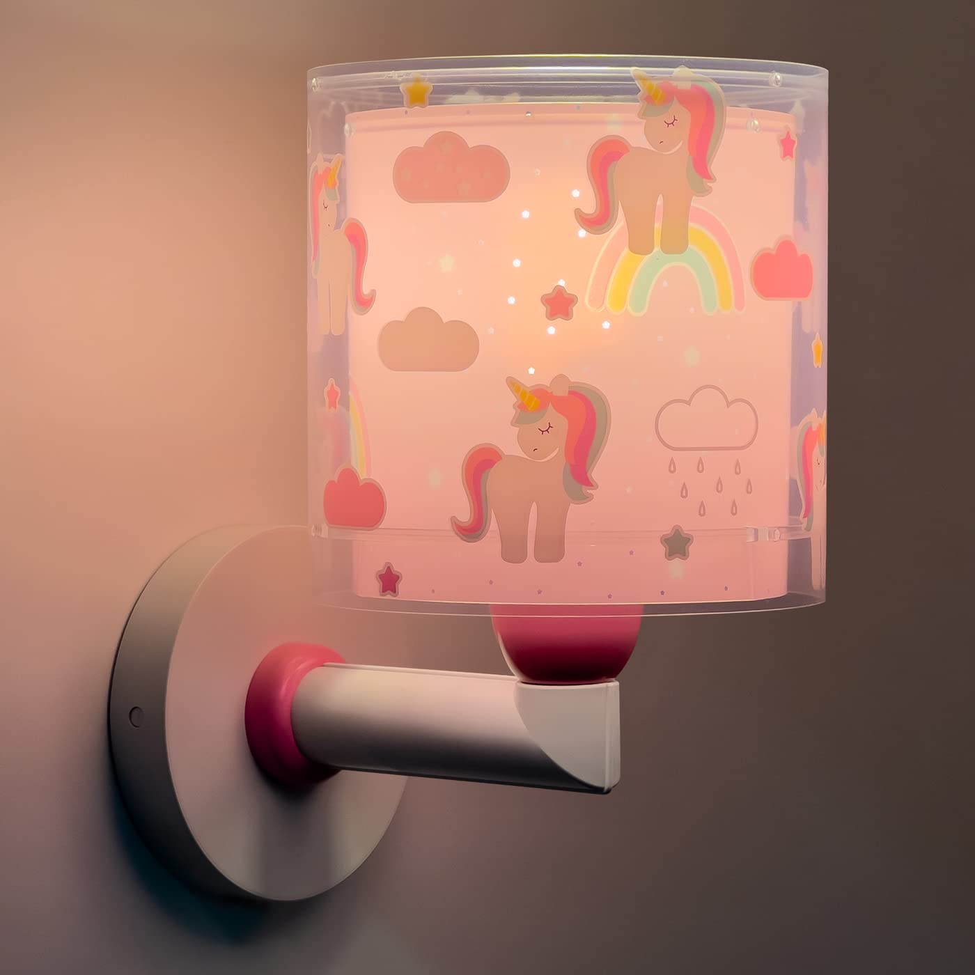 Dalber Lámpara Aplique Pared Infantil Unicorns Unicornios 41599 | Lámpara aplique de pared con instalación directa a la corriente o mediante cable con interruptor incluido.