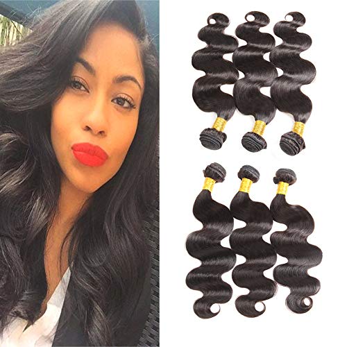 Huarisi 3 Bundles Body Wave Brazilian Hair Extensions 100g Virgin Hair Weaves 14 16 18 Natural Human Hair Weft for Black Women