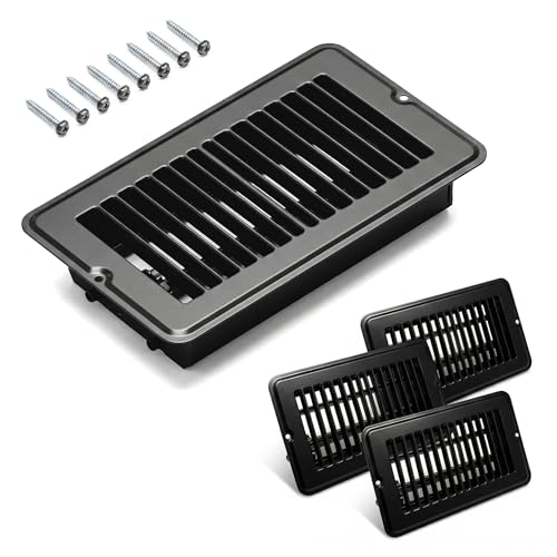 4 Pack 4x8 Metal Floor Register Vents Heavy Duty RV & Mobile Home Floor Heater Vent Cover (Black)