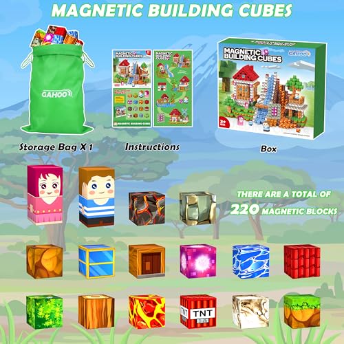 Image of GaHoo 220PCS Magnetic Blocks, Forest Magnetic Building Cubes for Kids