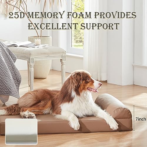 MixPet Orthopädisches Hundebett aus Kunstleder, Größe M, wasserdichte Nackenrolle, 81,3 x 61 cm