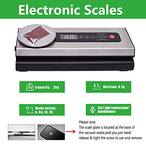 Vakuumierer Vakuumiergerät -80kPa 120W mit integrierter Küche Waage bis 2kg aus Edelstahl Lebensmittel frisch bis 8 mal… – Bild 3