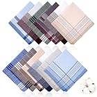 12 Pcs Handkerchiefs for Men, 100% Soft Cotton Hankies with Check, Classic Reusable Men's Handkerchiefs, 16x16 Inch Pocket Hanky