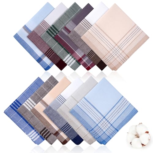 12 Pcs Handkerchiefs for Men 100% Soft Cotton Hankies with Check Classic Reusable Mens Handkerchiefs 16x16 Inch Pocket Hanky