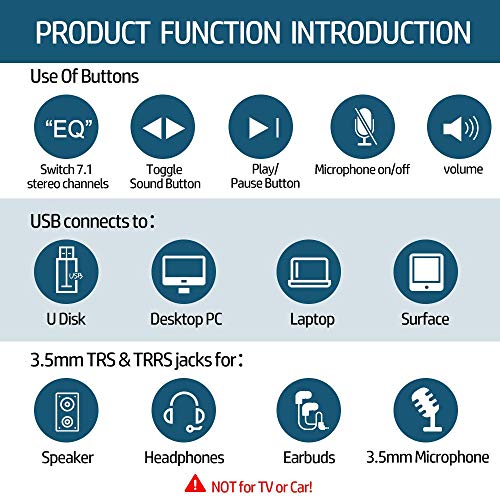 Externe Soundkarte, PHOINIKAS T10 USB Audio Adapter für PC Windows, Mac, Linux, Laptops, Desktops, Stereo Soundkarte mit 3,5mm Schnittstelle & USB Schnittstelle, Plug & Play (6-in-1, Schwarz) – Bild 5