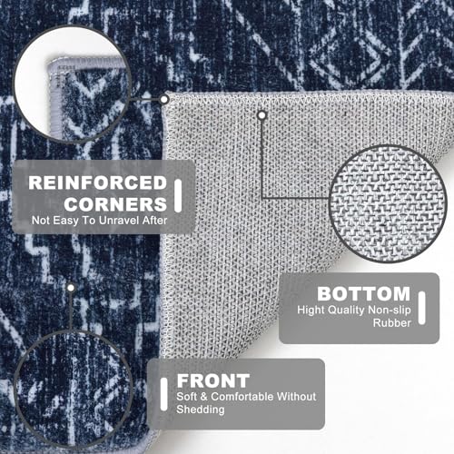 KILOCOCO Boho Kitchen Runner Rug 2x6 Washable Runner Rug, Soft Runners for Hallways Non Slip Printed Distressed Laundry Room Rugs, Low-Pile Rugs for Entryway/Bedroom/Living Room, Dark Blue