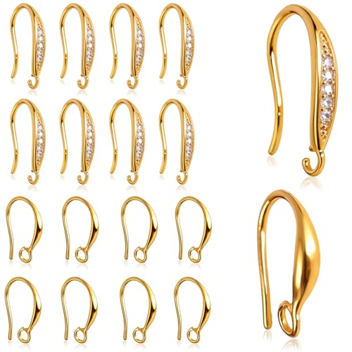 stino 16Pcs Chunky Earring Hooks for Jewelry Making (18K Gold Plated)