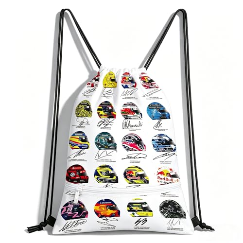 Turnbeutel für F1-Fans Doppelseitiger Sportbeutel mit Reißverschluss Sporttasche mit Helmmuster Sportrucksack Gym Bag mit Kordelzug Turnbeutel Wasserdicht für Herren Damen Geschenk Autoliebhaber